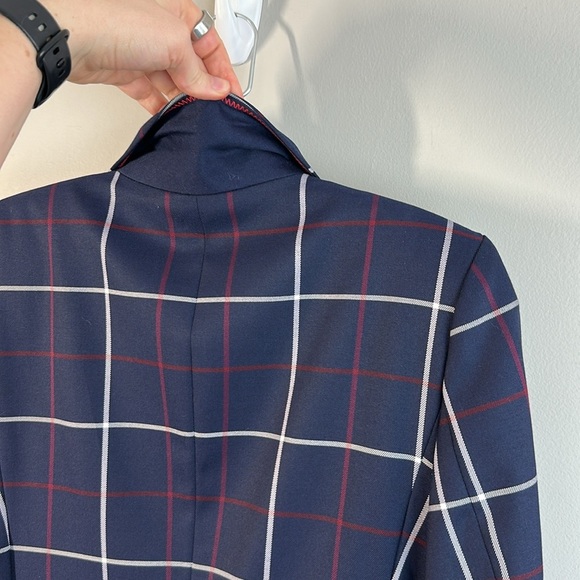 NWT Tommy Hilfiger Women Navy Window Pane Plaid Blazer Sz 2 Academia Lined Prep - Picture 11 of 16